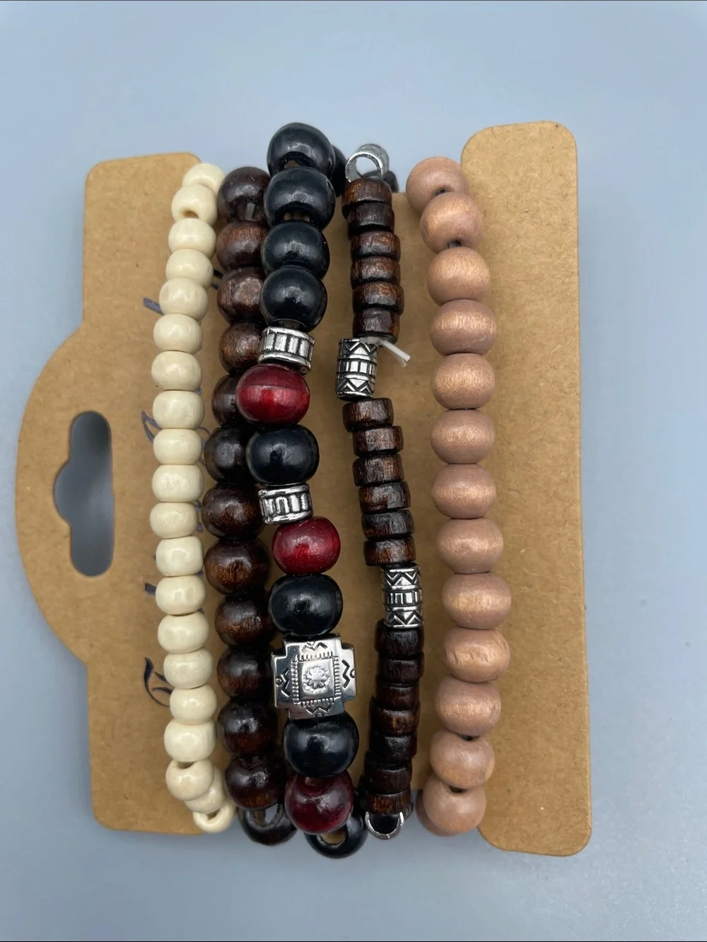 Fashion Jewelry Men's Multi-Strand Beaded Bracelet Set - Brown, Black & Cream